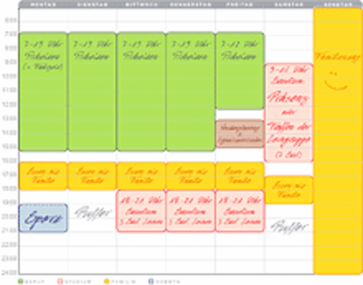 Kalender mit eingetragenen Terminen für Berufliches, Privates und Studium