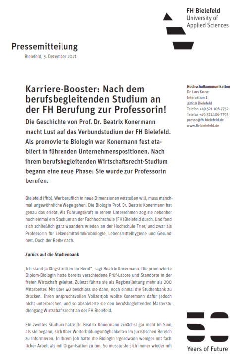 Pressemitteilung der FH Bielefeld, Autorin: Ulrike Heitholt